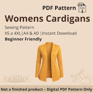 Patrón de costura de cárdigan: PDF para principiantes (tallas XS-4XL)