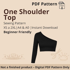 One Shoulder Top Sewing Pattern PDF: Beginner-Friendly, Size XS-2XL (A4/A0 Printable Digital Download)