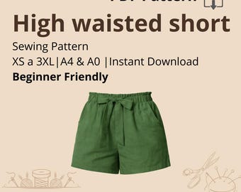 Shorts de cintura alta | Tamanhos do XS ao 3XL | Moldes de costura em PDF | Inclui instruções