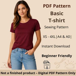 Basic T-shirt sewing pattern | Sizes XS to 4XL | Instant Download | Easy Digital PDF