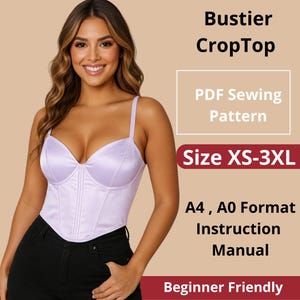 Bustier crop top Sewing Pattern | Size XS to 3XL | Instant Download | Easy Digital PDF
