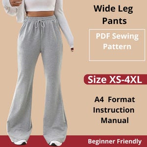 Wide Leg Pants Sewing Pattern | Women&#39;s pants pattern| XS-4XL | Trousers pattern | Easy Digital PDF