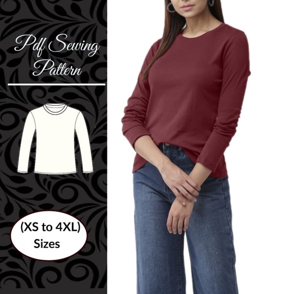 Women's long sleeve top pattern | Sizes XS to 4XL | PDF Sewing Pattern | Instant Download