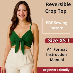 Padrão de costura para Crop Top reversível | Tamanhos XS-L | Download instantâneo | PDF digital fácil