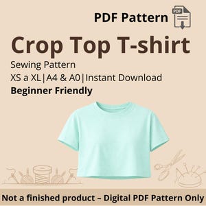 Mönster för t-shirt med kort topp | Storlek XS till XL | Direkt nedladdning | Enkel digital PDF