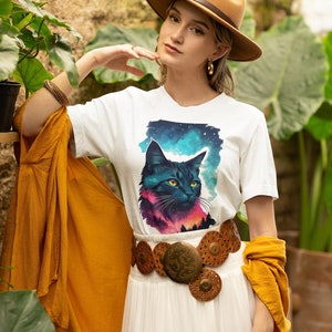 Mystic Black Cat T-Shirt - Astrology & Nature Lovers Graphic Tee, Witchcraft Enthusiasts Apparel, Cat Lovers Shirt