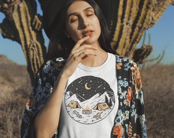Camping Tent Nature Modern Lifestyle Stars Sky Camp T-Shirt