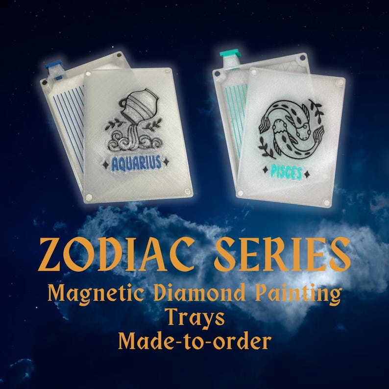 Op bestelling gemaakte dierenriemtrays | Serie | Diamond Art-tray met magnetisch deksel en plug | Magnetisch gereedschap diamantkunst | 3D-geprint accessoire | Bandeja afbeelding 1