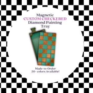 May include: A magnetic diamond painting tray featuring a teal and copper checkered pattern. The tray includes a lid with the same checkered design. Text on the image reads: Magnetic CUSTOM CHECKERED Diamond Painting Tray Made-to-Order 50+ colors Available!