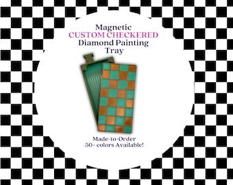 May include: A magnetic diamond painting tray featuring a teal and copper checkered pattern. The tray includes a lid with the same checkered design. Text on the image reads: Magnetic CUSTOM CHECKERED Diamond Painting Tray Made-to-Order 50+ colors Available!