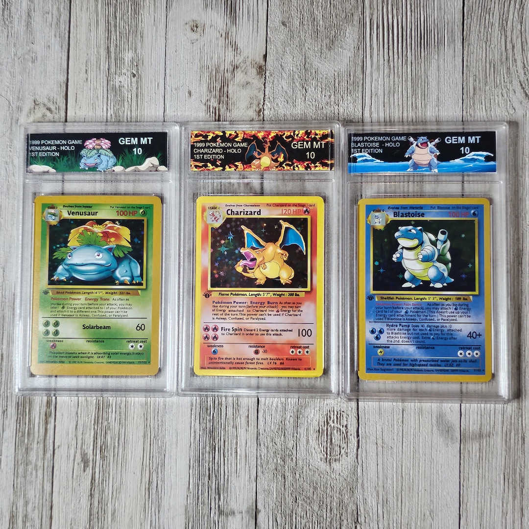 Charizard, Blastoise, Venusaur Base Set First Edition Handmade Cards