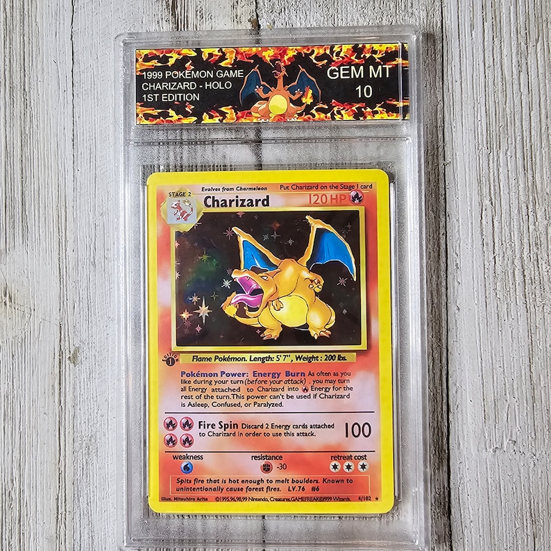 Charizard 1st Edition Base Set Handmade Card With Custom Slab And Label charizard-1st-edition-base-set-handmade-card-with-custom-slab-and-label