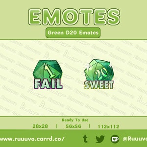 Green D20 Emote/DnD D20 Dice Emote for Twitch Stream/Natural 20 + Critical Fail Emote