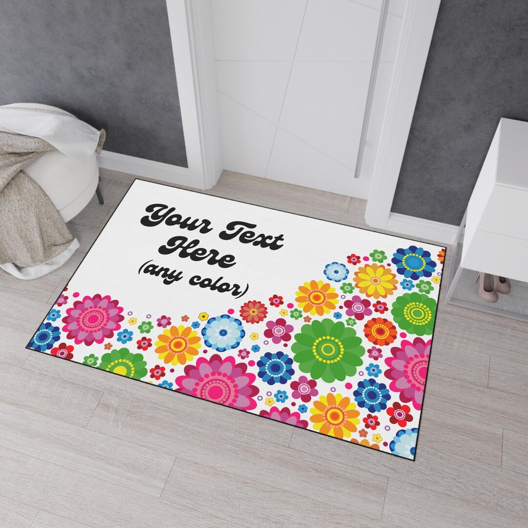 Custom Flowered Heavy Duty Floor Mat, Personalized Dorm Rug, Apartment ...