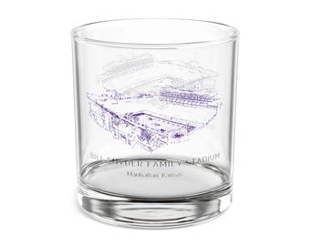 Kansas State Rocks Glass, 10oz KSU cocktail, Monogram custom K-State Wildkats rocks glass, Bill Snyder Stadium old fashioned whiskey glass