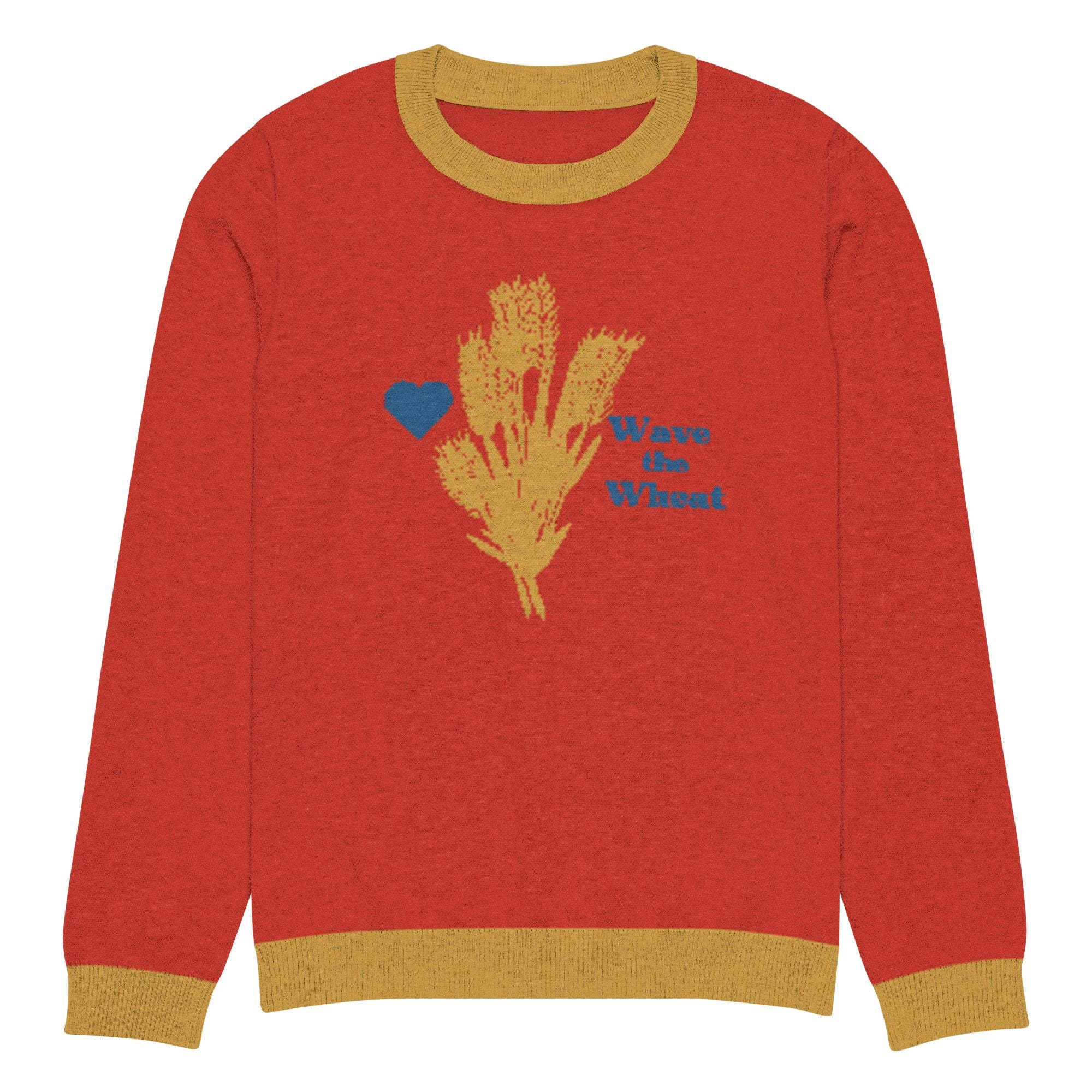 Wave the Wheat, Kansas, Knitted crew neck sweater, KU game day sweater