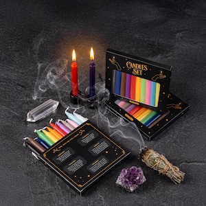 Spiritual Manifestation Gift | 36 Colored Ritual Candle Set | Meaningful Self Care Birthday Present, Witchy Home Decor & Spell Kit