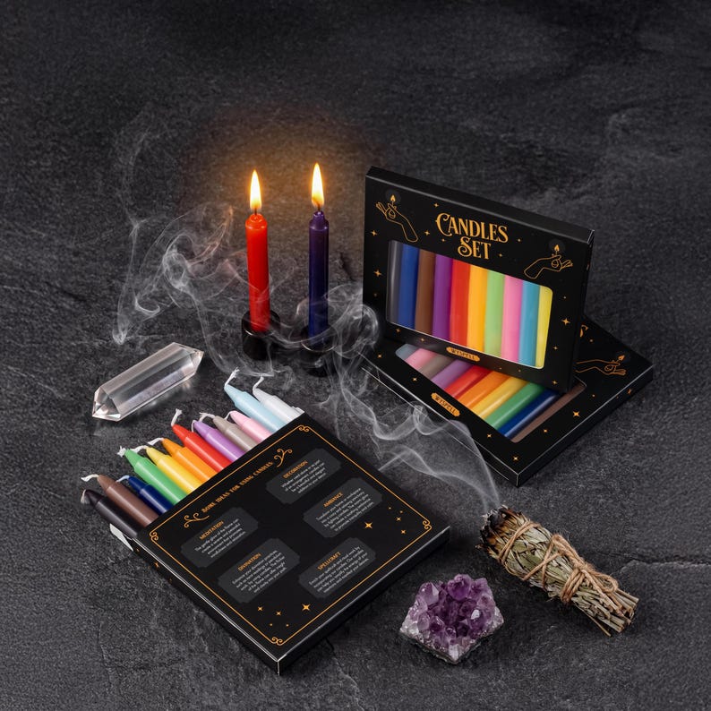 Spiritual Manifestation Gift | 36 Colored Ritual Candle Set | Meaningful Self Care Birthday Present, Witchy Home Decor & Spell Kit image 1