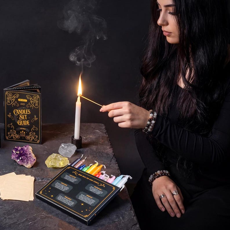 Spiritual Manifestation Gift | 36 Colored Ritual Candle Set | Meaningful Self Care Birthday Present, Witchy Home Decor & Spell Kit image 3