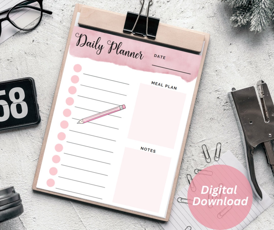 Daily Planner Page pink Digital Download Printable Plan Out Your Week