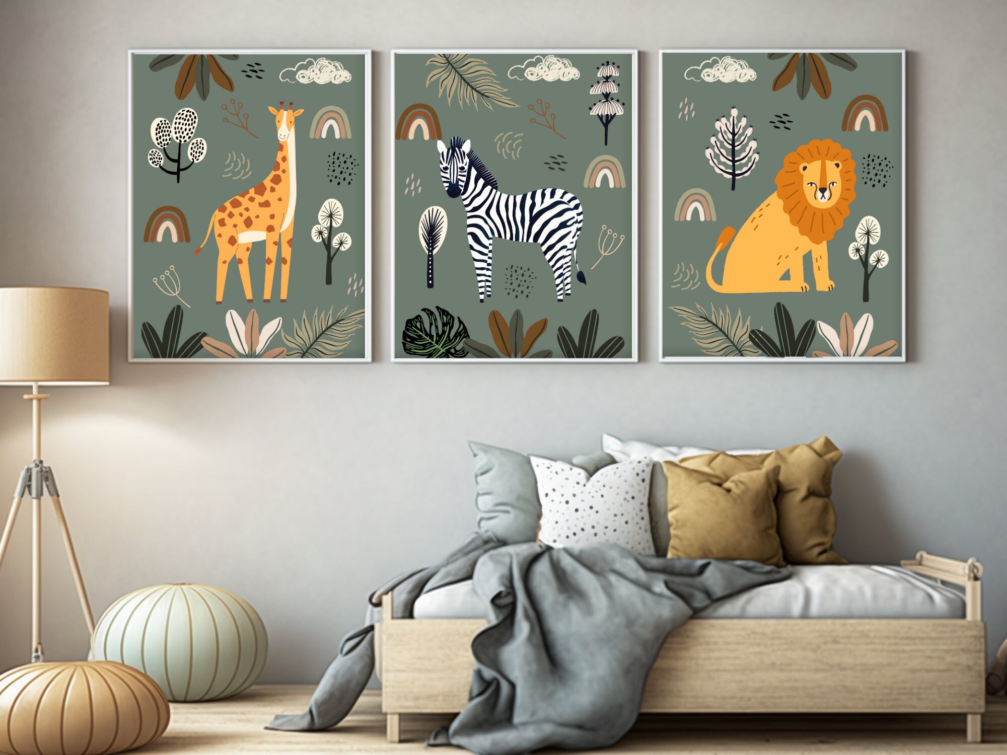 Boho Safari Nursery Decor Set of 3 Prints - Safari Animals Nursery Wall ...