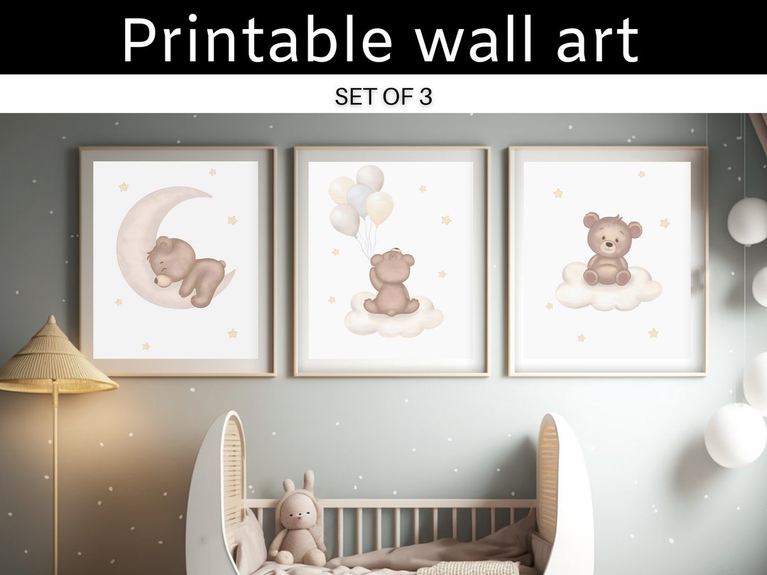 Teddy Bear Nursery: Set of 3 Adorable Brown Bear Prints - Nursery Wall ...