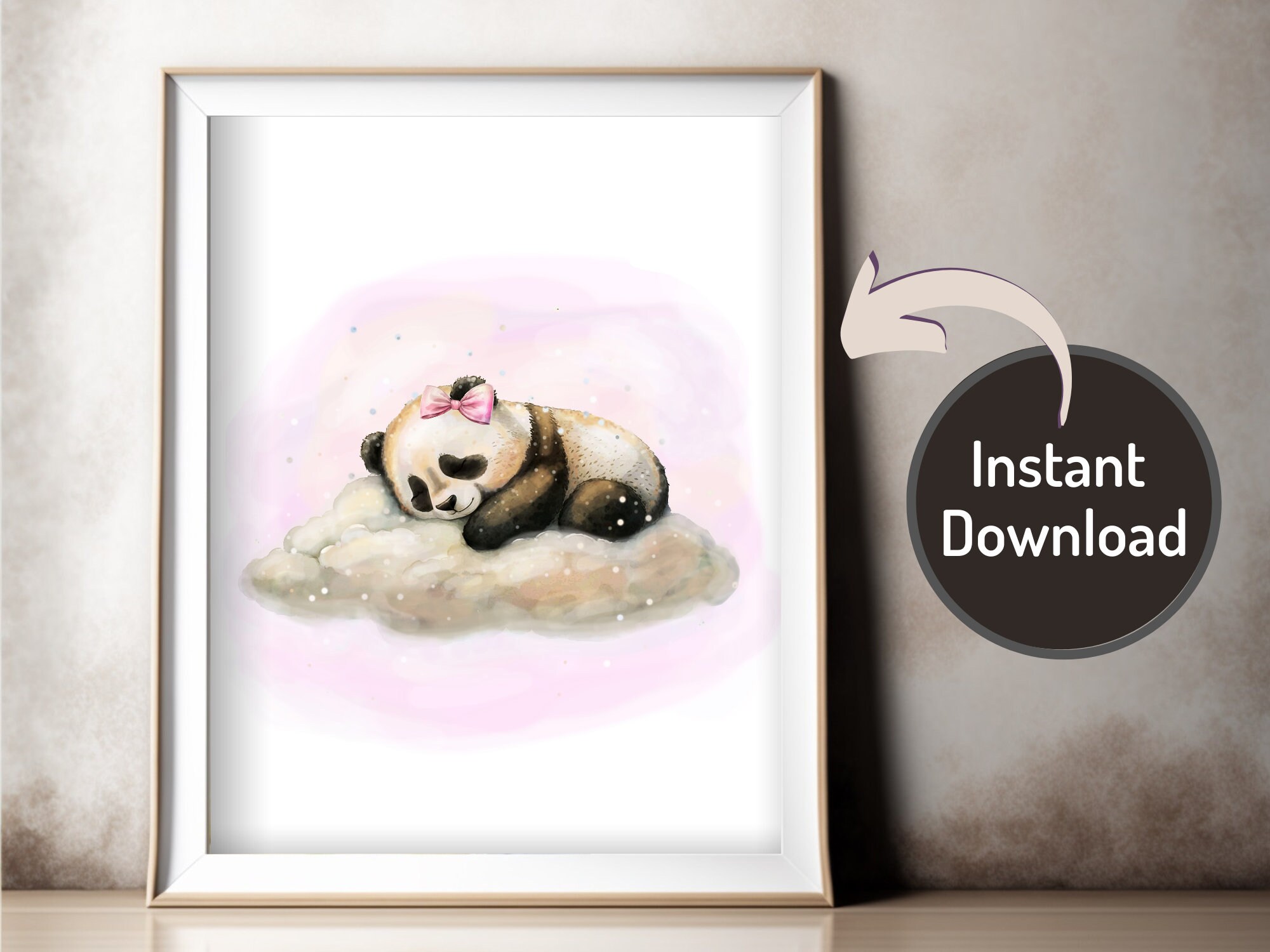 Charming Watercolor Pink Panda Nursery Wall Art Set of 3, Peaceful ...