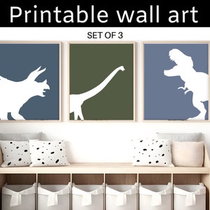 Set Of 3 Dinosaur Prints - T-Rex Print - Brachiosaurus Poster - Triceratops - Dinosaur Wall Decor - Baby Boy Decor - Nursery Wall Art