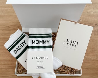 Coffret cadeau pour futurs parents - Chaussettes de tennis rayées - Coffret maman et papa - Cadeau famille - Cadeaux pour parents