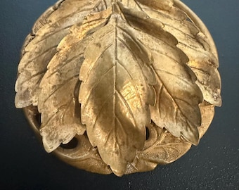 Vintage Gold Tone Layered Leaf Brooch – Botanical Openwork Mid Century Pin