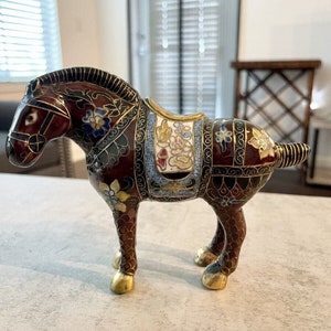 Vintage Chinese Cloisonné Tang Horse Sculpture Figurine Home/Office Collections