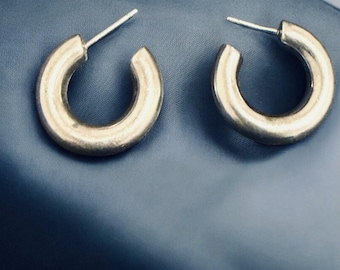 Vintage ZINA Sterling Silver Chunky Hoop Earrings Minimalist Designer Hoops 925 Silver Classic