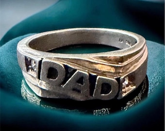 Vintage Sterling Silver DAD Ring, Size 11, Diamond Chip Accent, Men's Band 8g