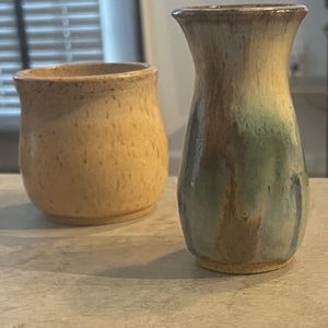 Signed Anne Bray Studio Art Pottery Vases: Drip Glaze Ceramic Set