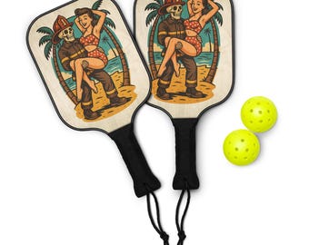 Firefighter With Beach Pin-up Girl - Pickleball Paddle Set