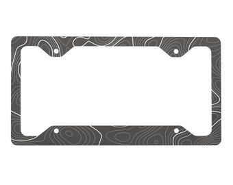 Black Topographic Map Metal License Plate Frame