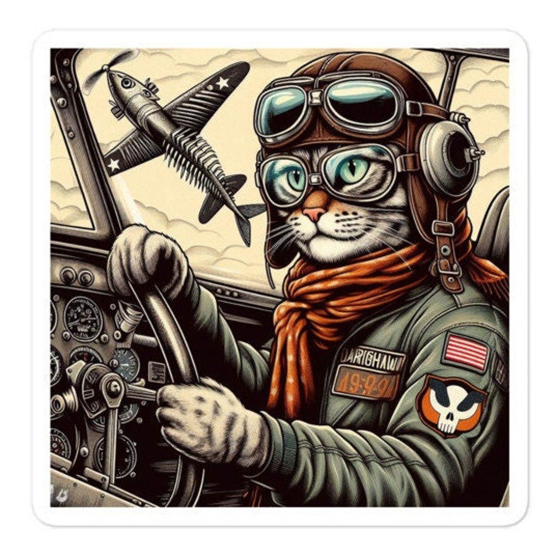 Pilot Image Sticker Pilot Cat Version 1 - Aviation Bubble-free Stickers - Etsy