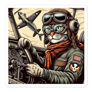 Pilot Cat Versión 1 - Pegatinas sin burbujas de aviación