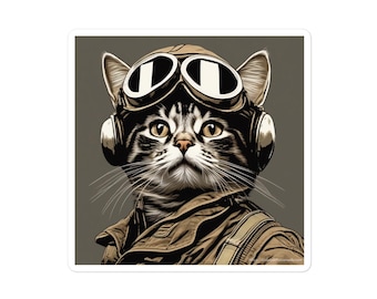 Funny Proud Pilot Cat - Aviation Bubble-Free Stickers