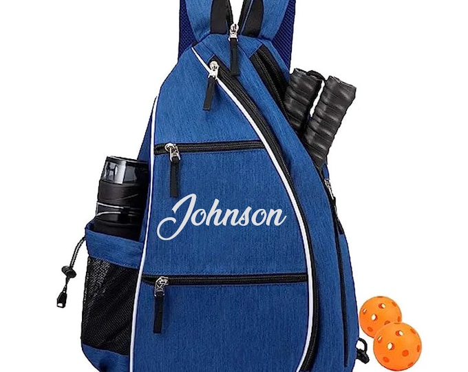 Gepersonaliseerde Pickleball Tas, Pickleball Rugzak, Sling Bag, Racketball Tas, Blauw