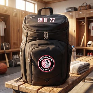 Personalized Sports Backpack: Custom Basketball, Soccer, Volleyball Team Gym Bag, Black XL
