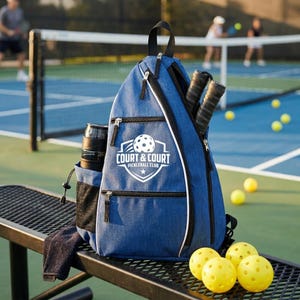 Personalized Blue Pickleball Sling Bag: Racket Backpack