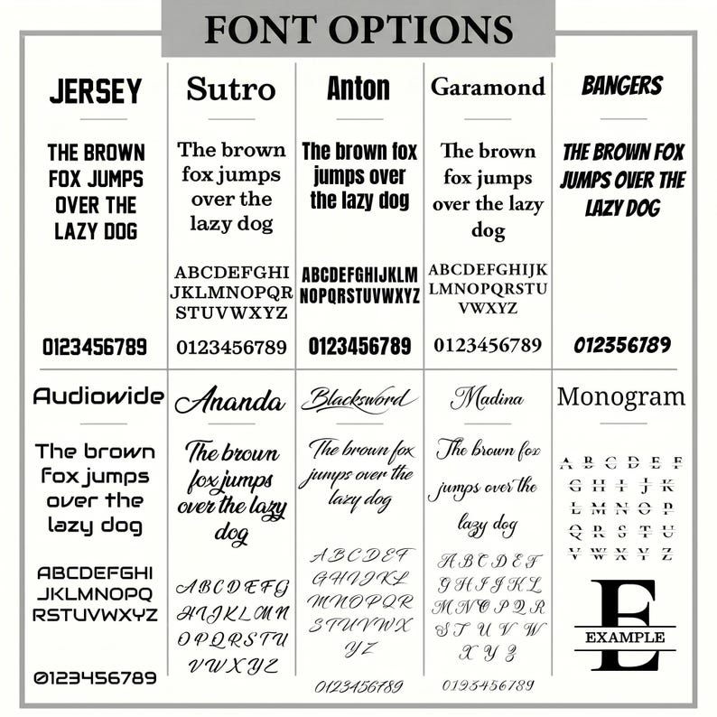 Custom fonts to be selected for customer customization on gray sports backpack.