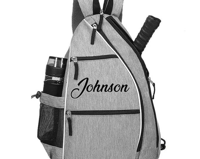 Personalized Pickleball Bag, Pickleball Backpack, Sling Bag, Racketball Bag, Gray