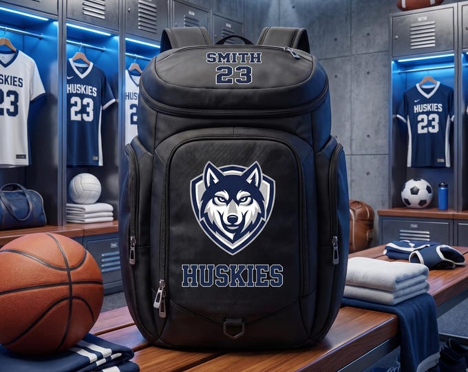 Personalized Sports Backpack: Custom Basketball, Soccer, Volleyball Team Gym Bag, Black XL