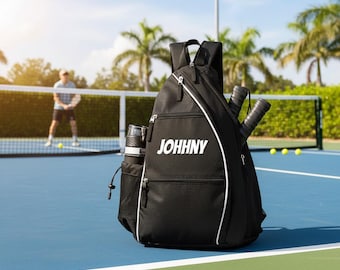 Gepersonaliseerde Pickleball-draagtas: zwarte racketrugzak