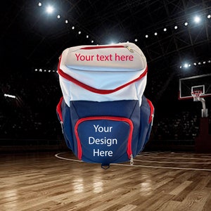 Personalized Sports Backpack, Custom Basketball Backpack, Gym Bag, Team Bag, Red White and Blue image 1