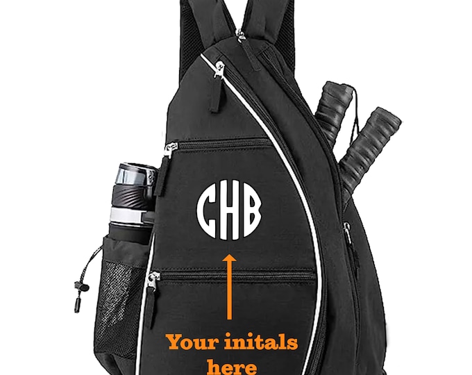 Personalized Pickleball Bag, Pickleball Backpack, Sling Bag, Racketball Bag, Black