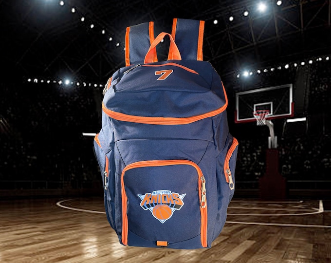 Personalized Sports Backpack, Custom Basketball Backpack, Gym Bag, Team Bag, Navy and Orange