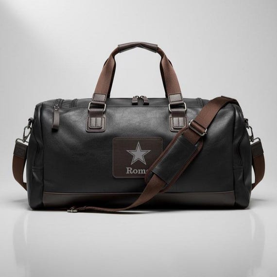 Personalized Vegan Leather Duffel Bag: Engraved Weekender Travel Gym Carry-On